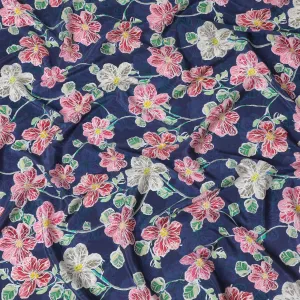 Nautical Navy Floral Viscose Crepe Fabric - 110cm Wide - Classic with a Floral Twist - Buy Online-D18227