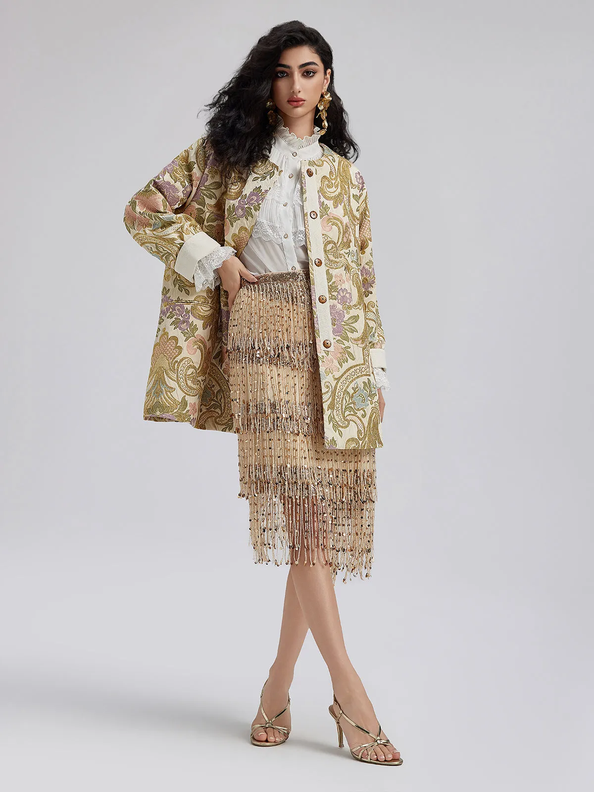 New Chinese Style Vintage Woven Gold Jacket