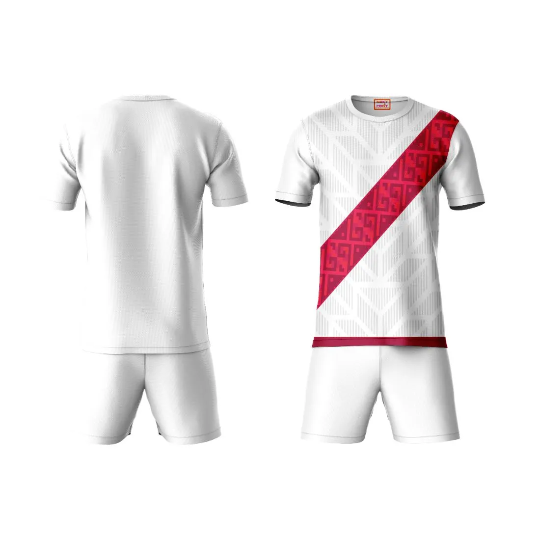 Next Print Round neck jersey white with shorts NPTS27