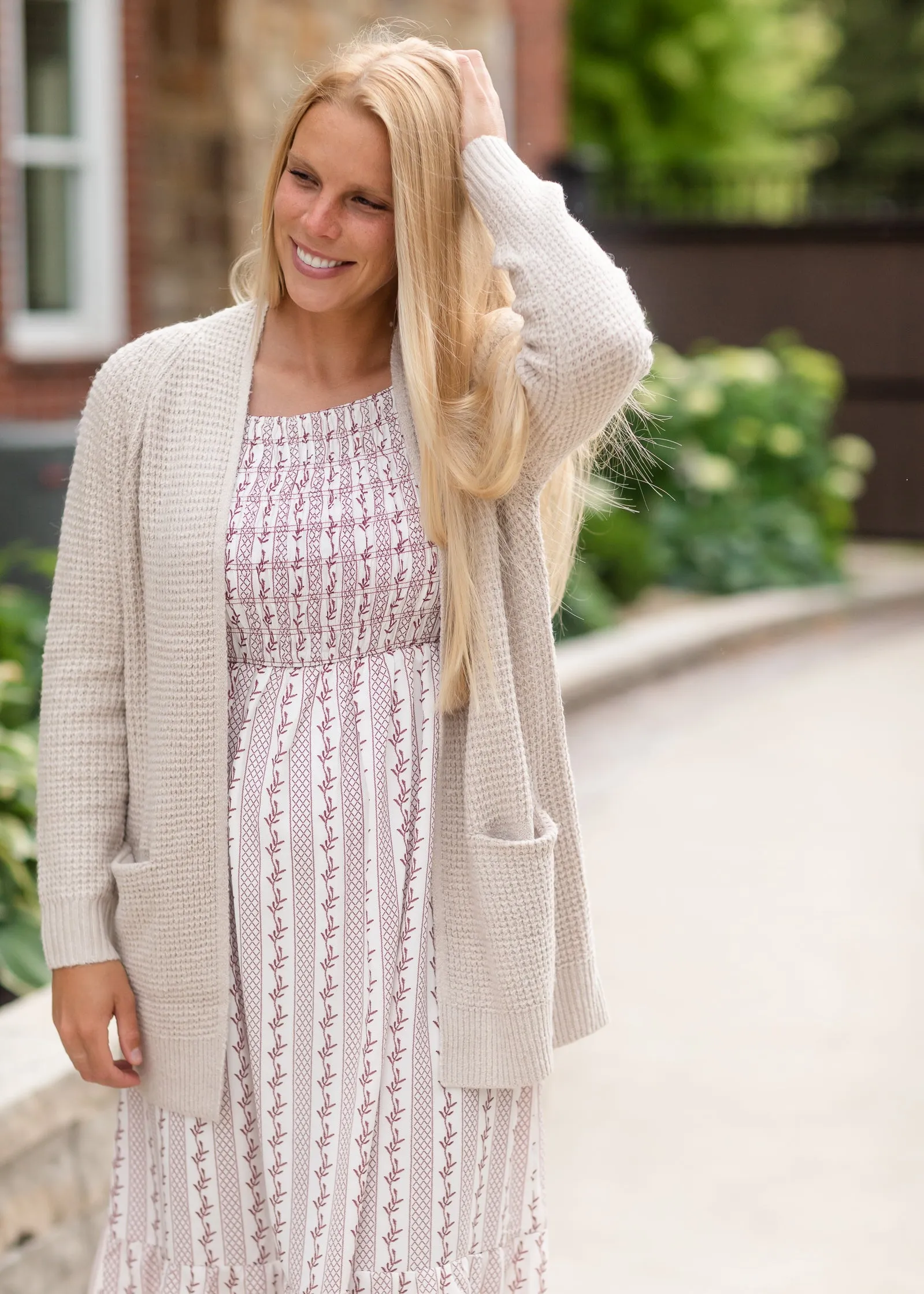 Oatmeal Waffle Knit Classic Cardigan