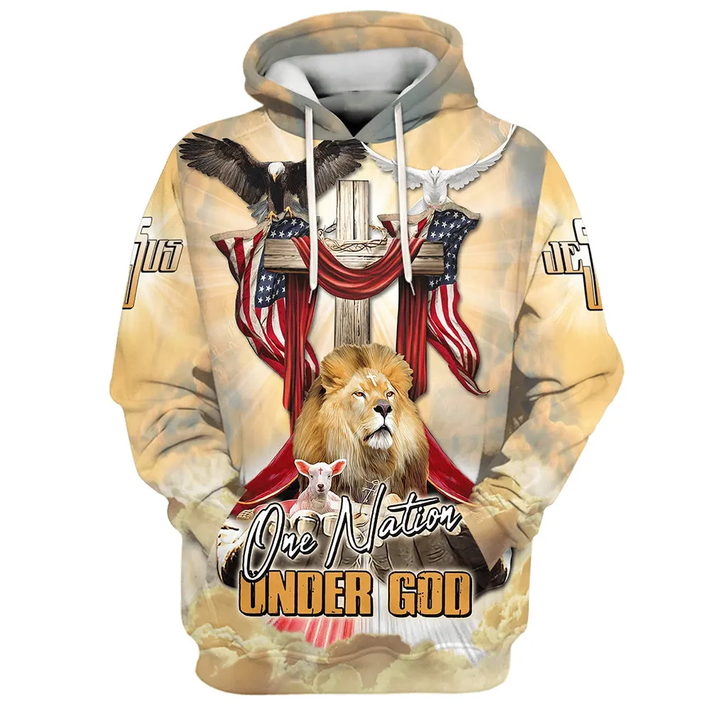 One Nation Under God American Flag Eagle - Lion And Lamb Hoodie - Men & Women Christian Hoodie - 3D Printed Hoodie