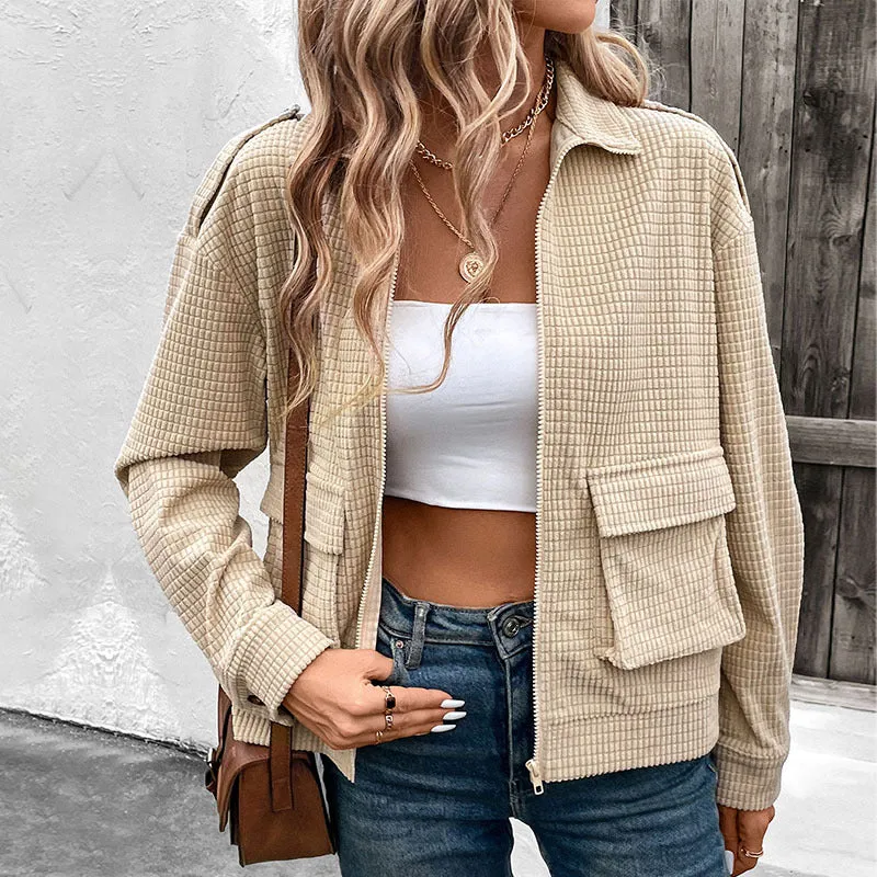 PEOPLETERRITORY   trade new women's clothing casual texture top  fashion versatile solid color coat women