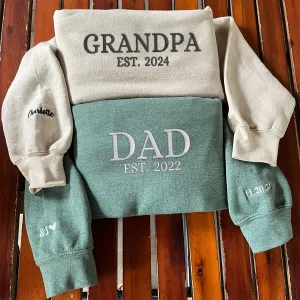 Personalized Grandpa Sweatshirt Embroidered, Grandpa EST Crewneck with Kid Name, Father's Day Gift Idea