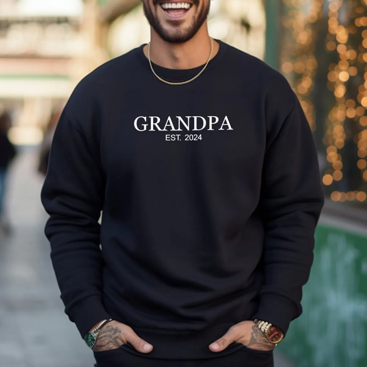 Personalized Grandpa Sweatshirt Embroidered, Grandpa EST Crewneck with Kid Name, Father's Day Gift Idea