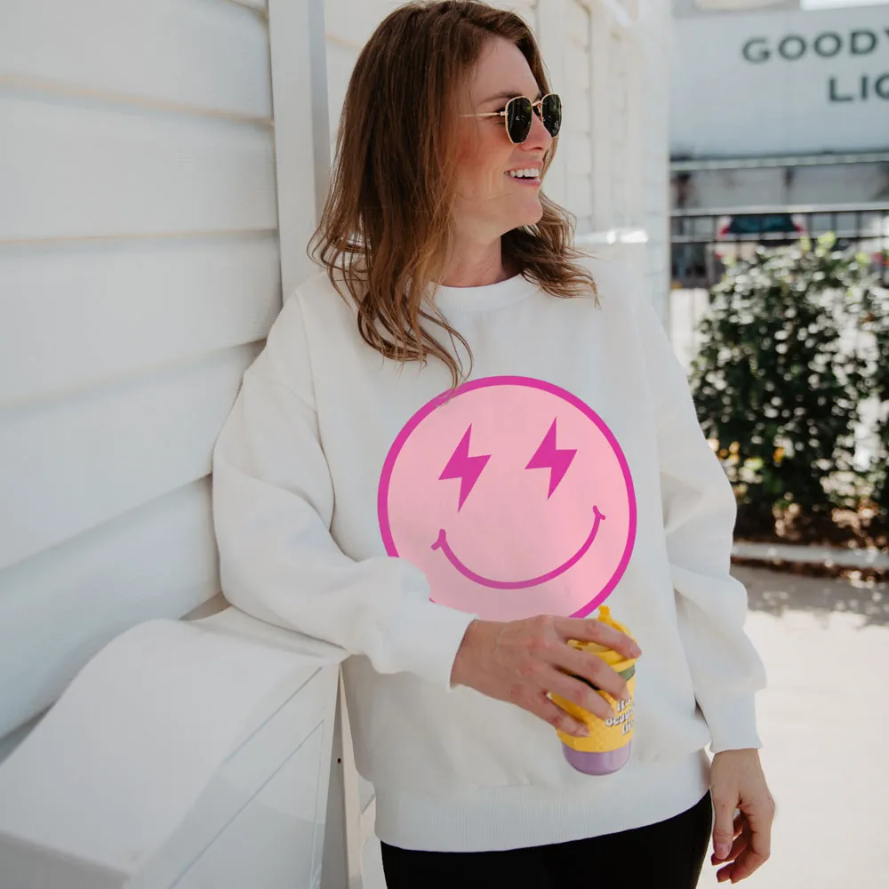 Pink Lightning Happy Face Wholesale Women's Sweatshirt