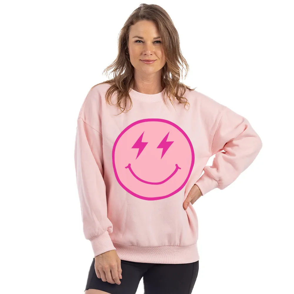 Pink Lightning Happy Face Wholesale Women's Sweatshirt