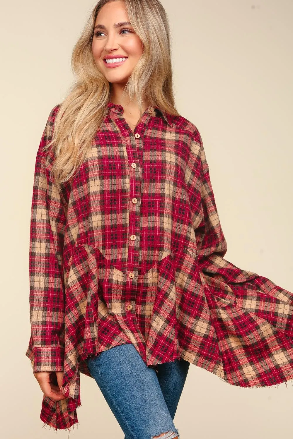 Plaid Button Down Sharkbite Shirt