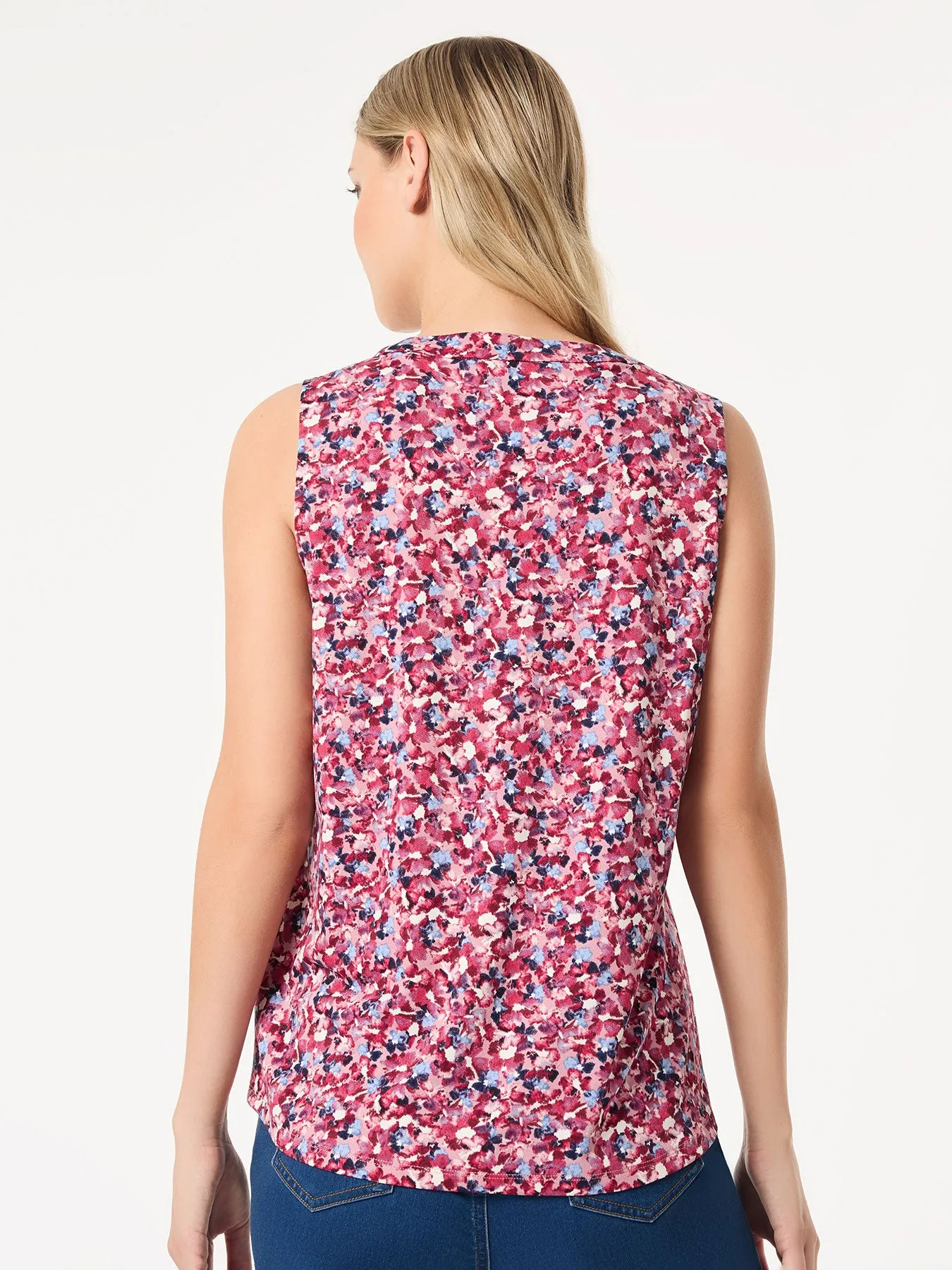 Plus Printed Sleeveless V-Neck Top, Moss Crepe