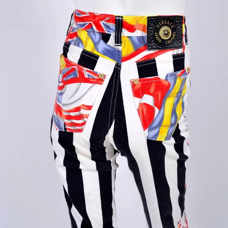 Rare Vintage Gianni Versace Jeans Couture Pants W Novelty Flag Print 26 XS