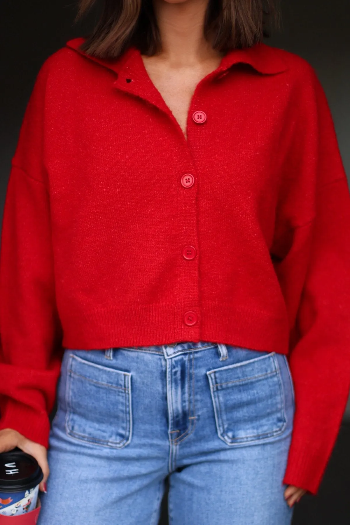 Red Button Up Sweater Cardigan