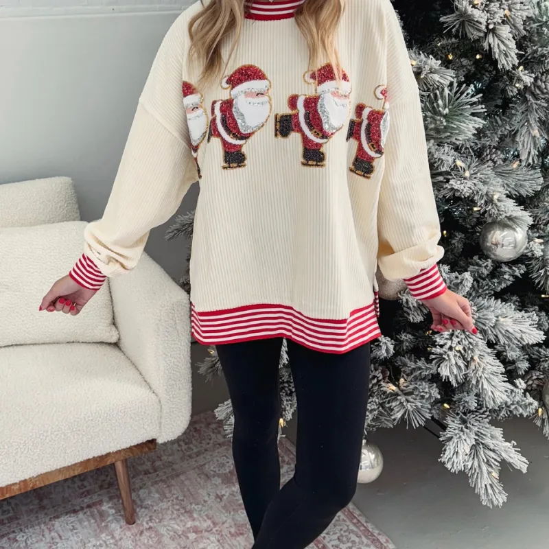 Santa Striped Print Sweater Outfit