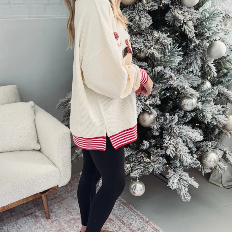 Santa Striped Print Sweater Outfit