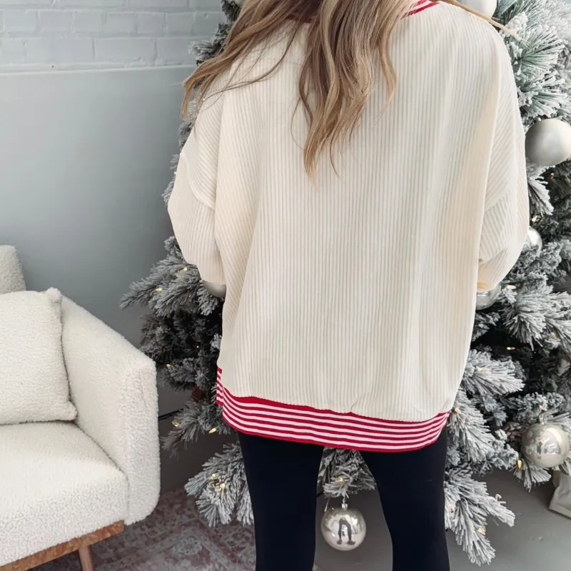 Santa Striped Print Sweater Outfit