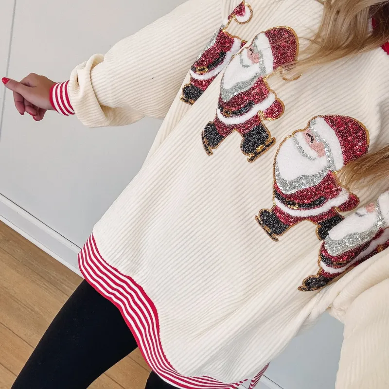 Santa Striped Print Sweater Outfit