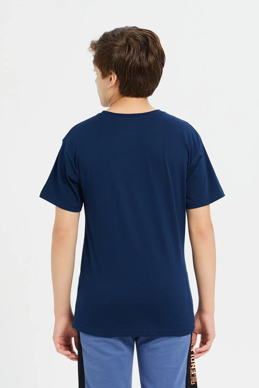 Senior Boys Navy Embellished T-Shirt