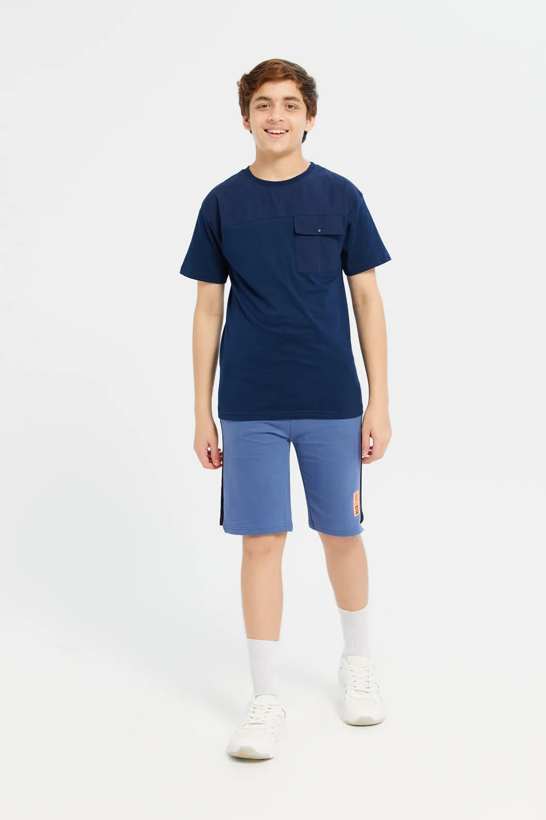 Senior Boys Navy Embellished T-Shirt