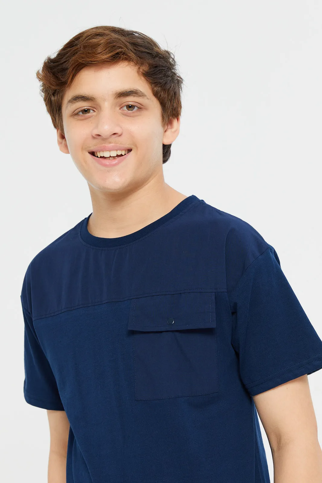 Senior Boys Navy Embellished T-Shirt