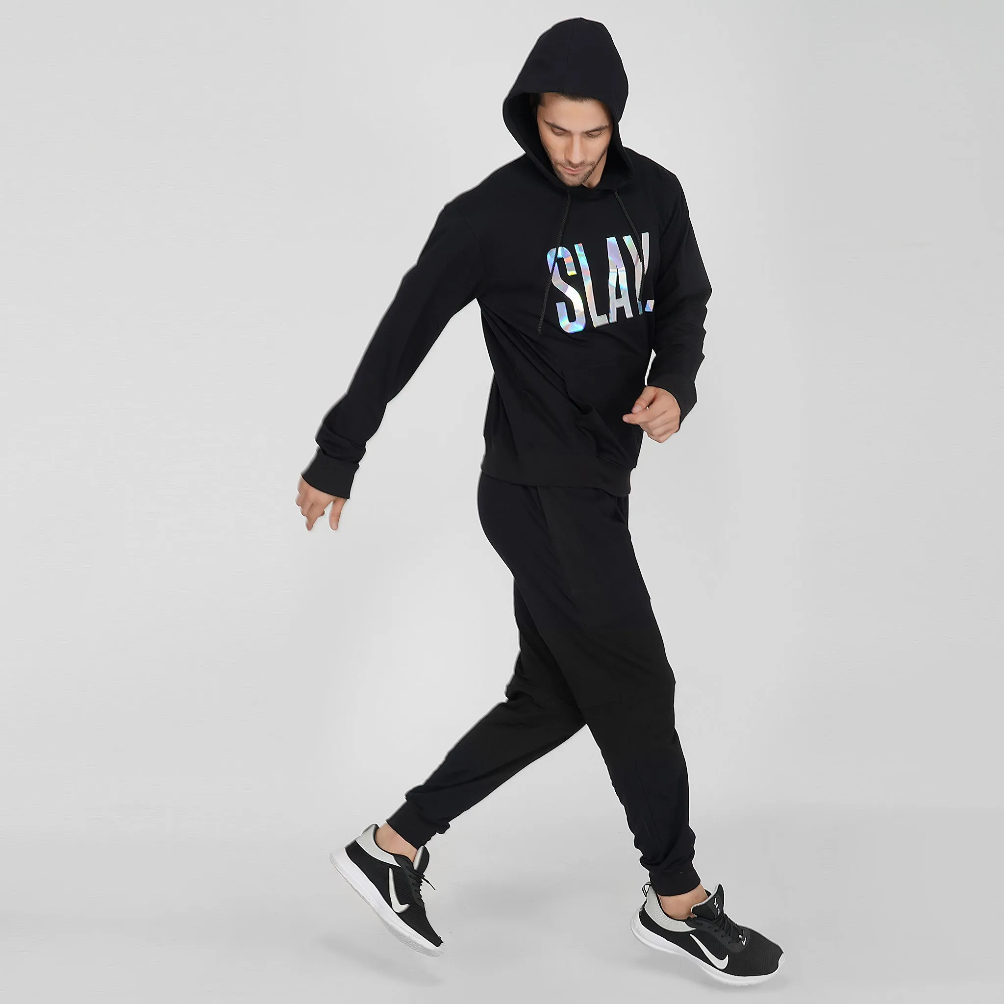 SLAY. Men's Holographic Reflective Print Black Printed Tracksuit 💎 Edition