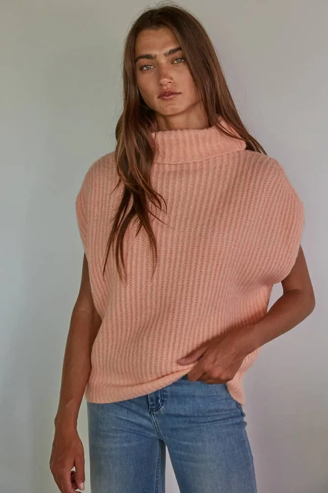 Sleeveless Knit Sweater w/ Turtleneck - Cream