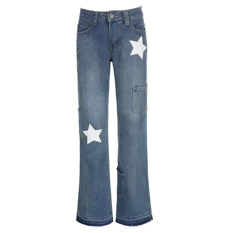 Star Print Y2K Style Jeans