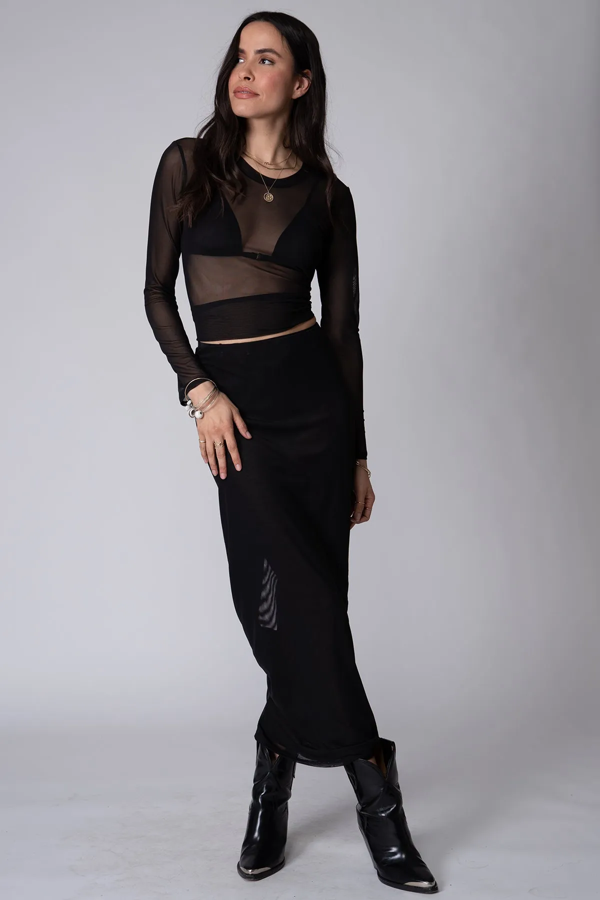 Stillwater Mesh Classic Rib Skirt in Black