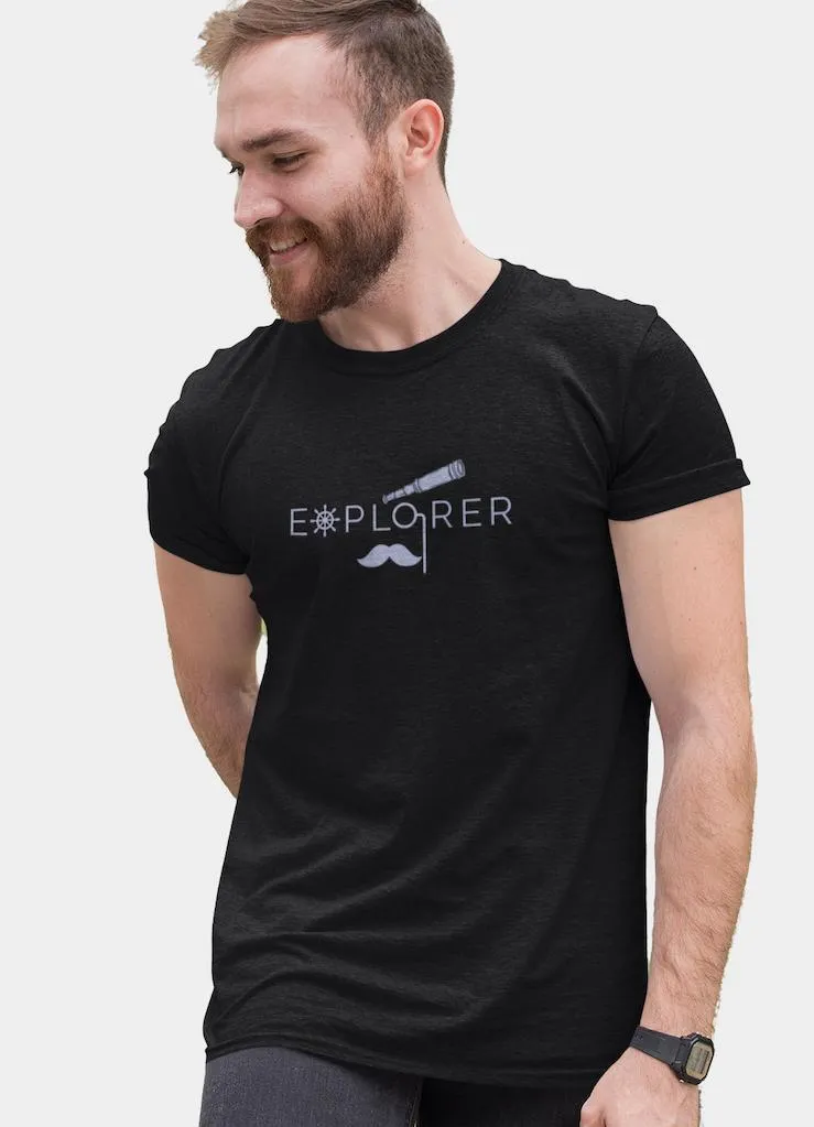 Sustainable T-Shirt | Recycled Plastic   Recycled Cotton Blend | Explorer Design (Black)