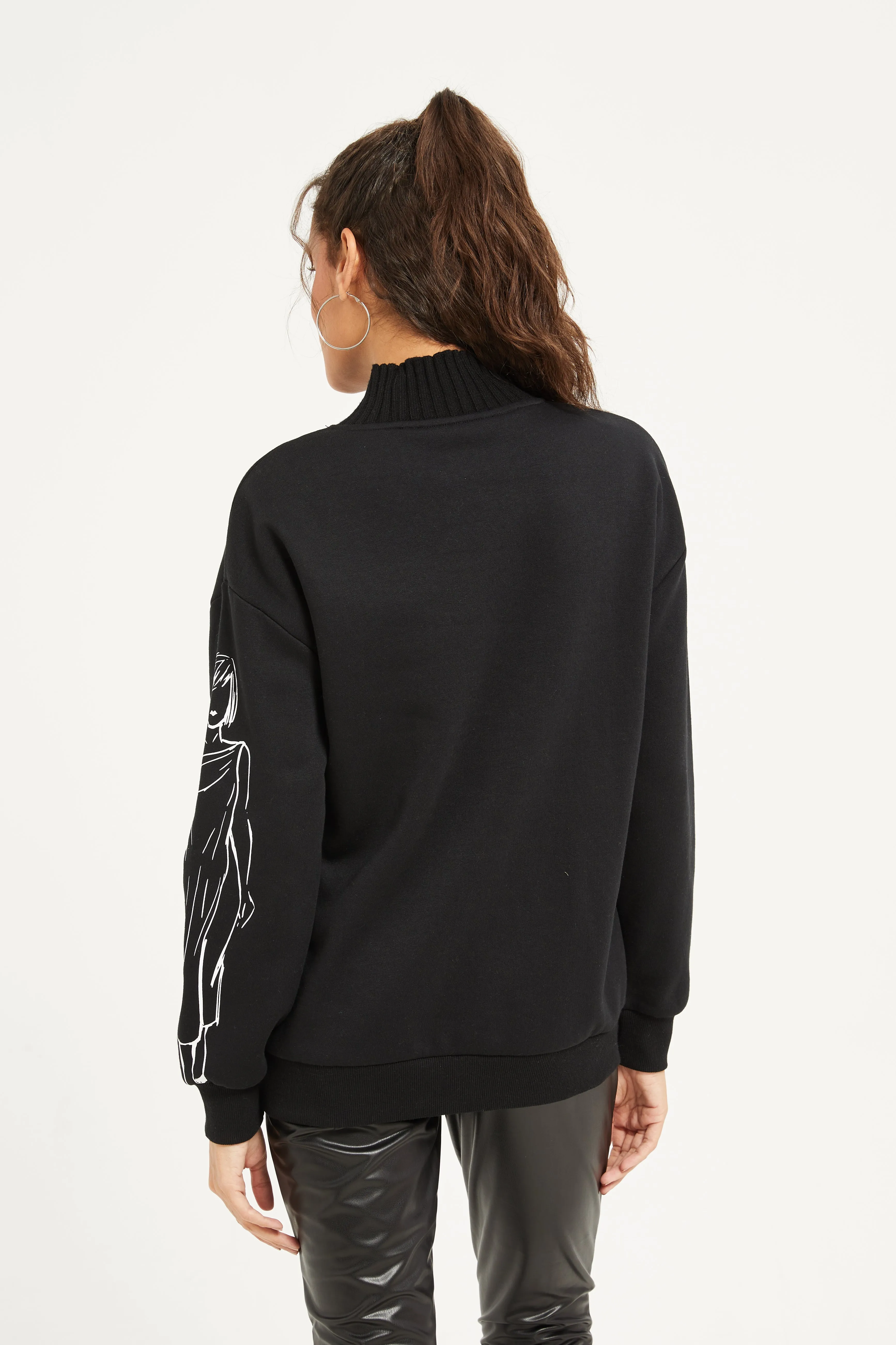 Women Black Printed Sweatshirt