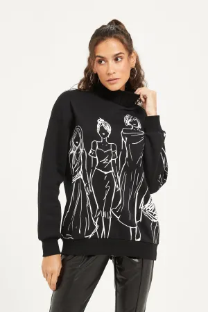 Women Black Printed Sweatshirt