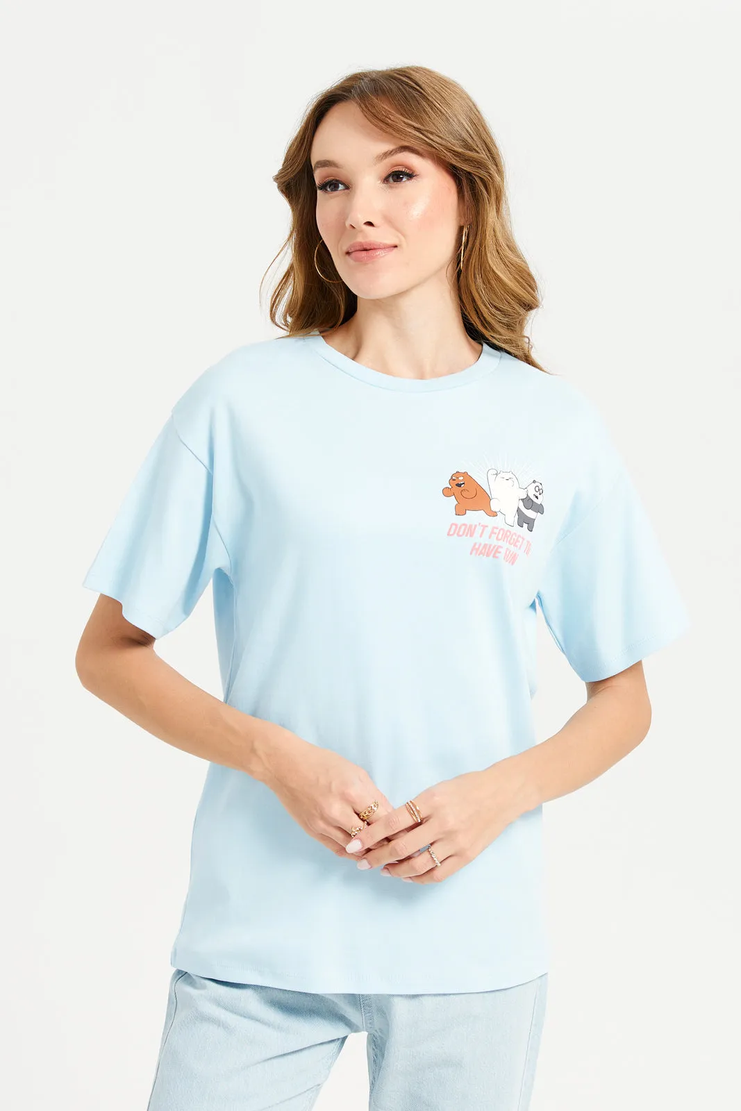 Women Blue We Bare Bears Printed T-Shirt