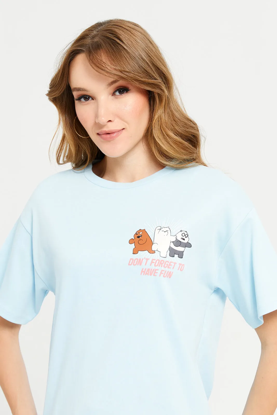 Women Blue We Bare Bears Printed T-Shirt