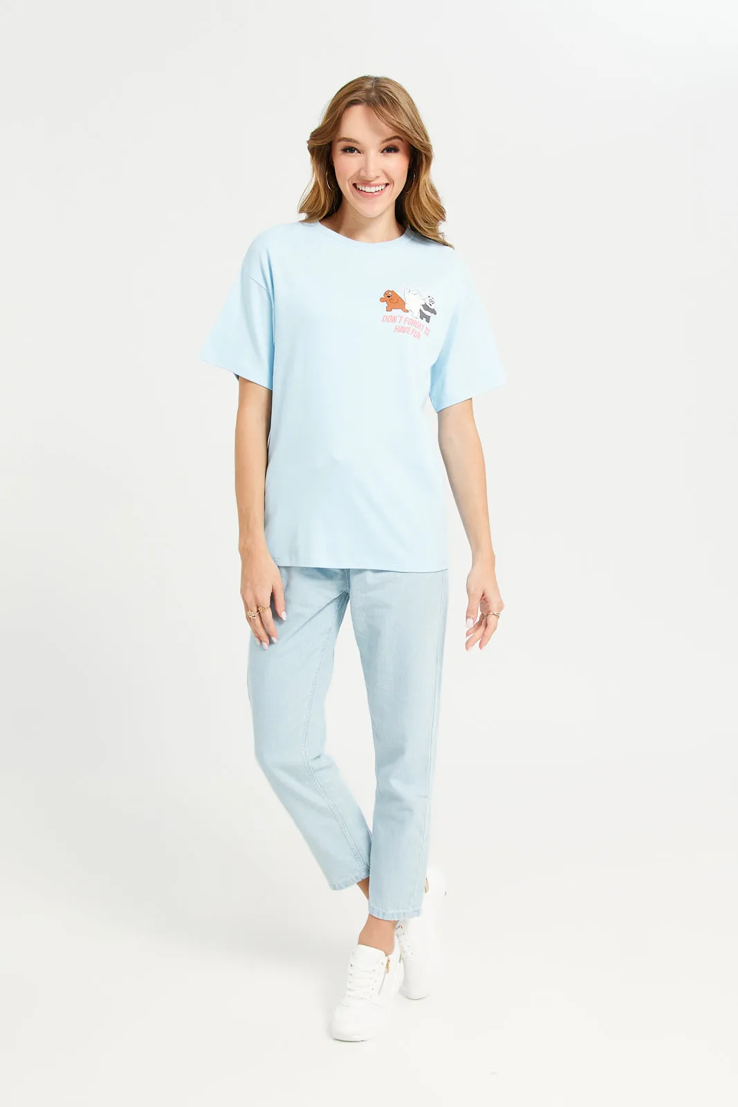 Women Blue We Bare Bears Printed T-Shirt