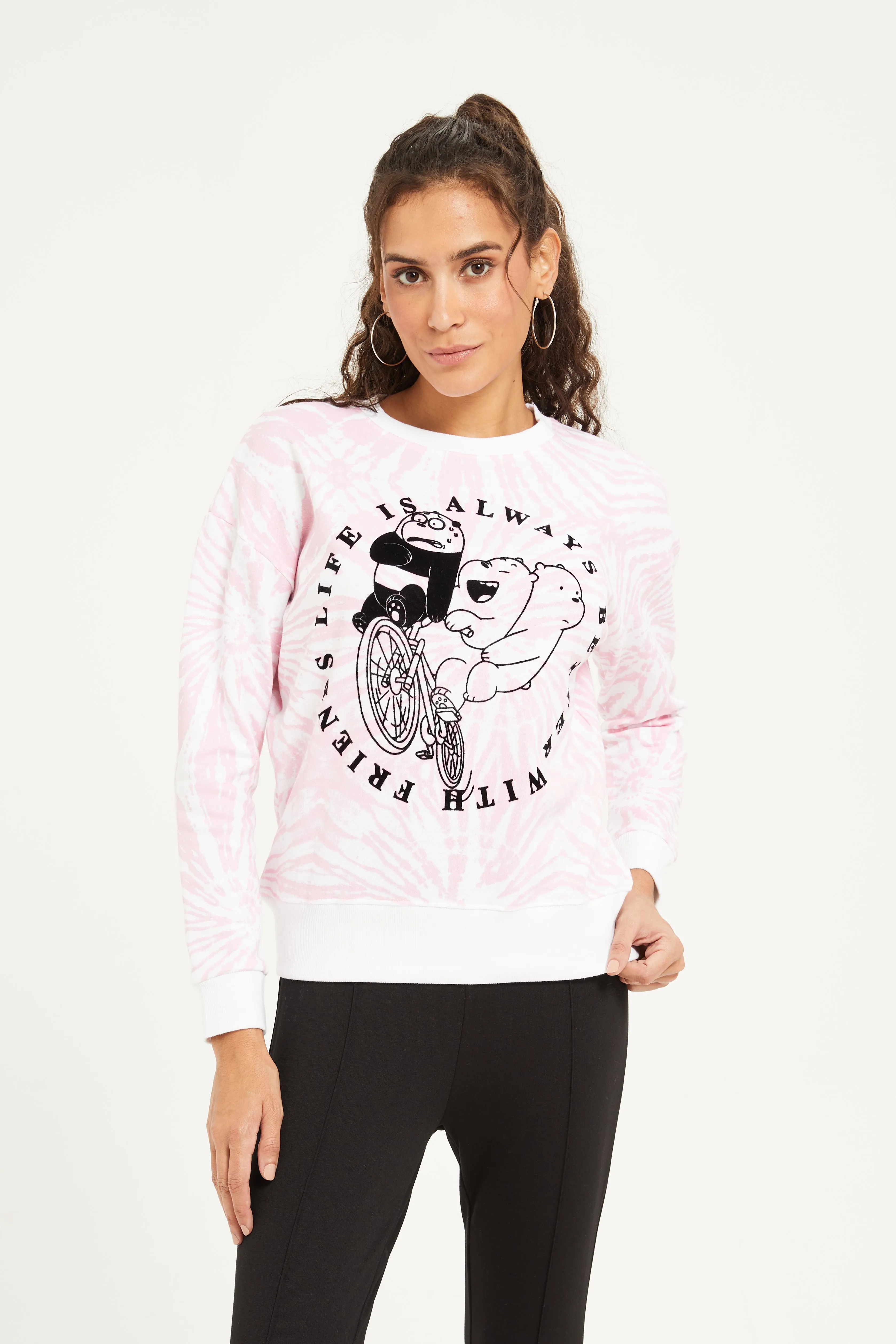 Women Pink Tie-Dye Printed Sweatshirt