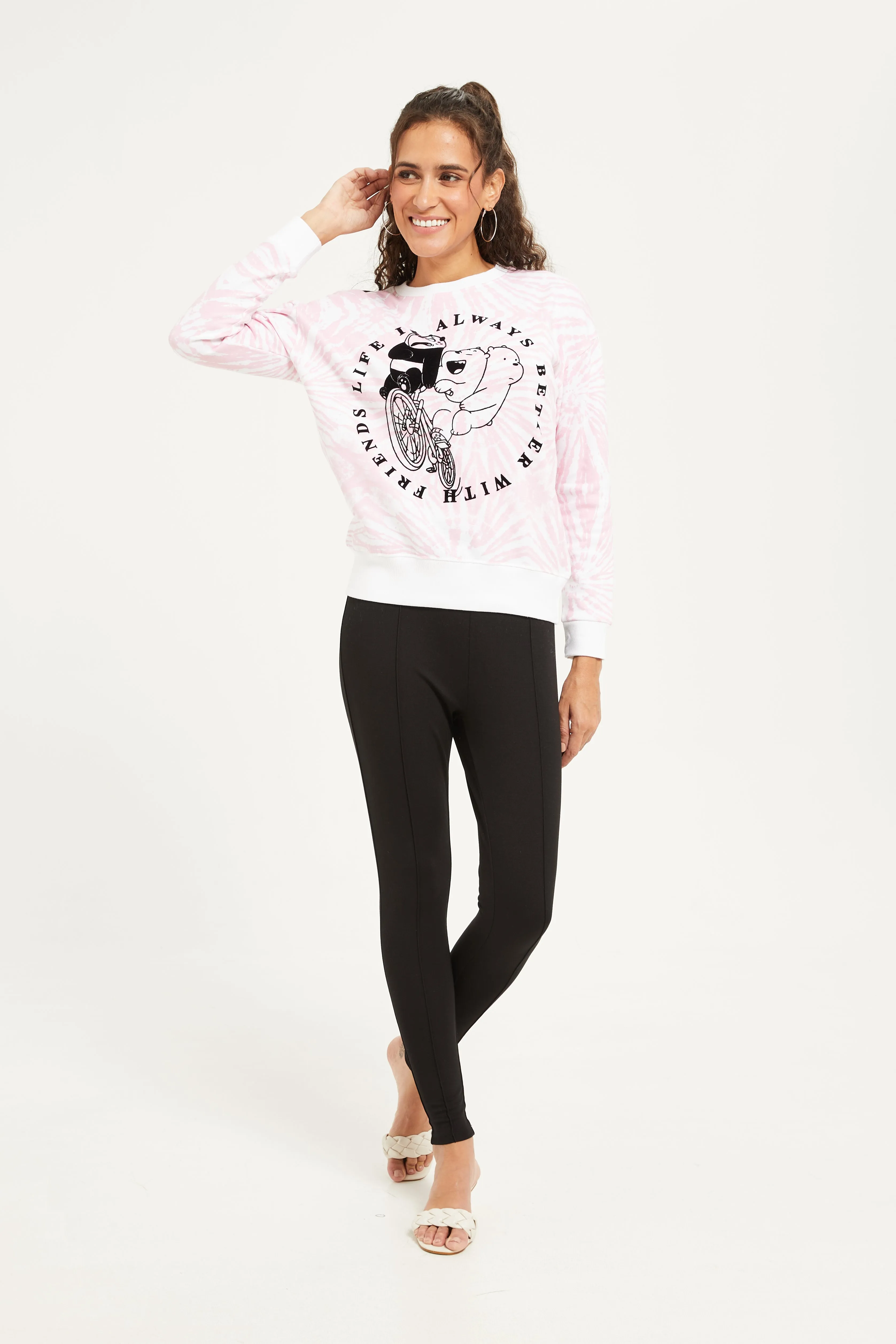 Women Pink Tie-Dye Printed Sweatshirt