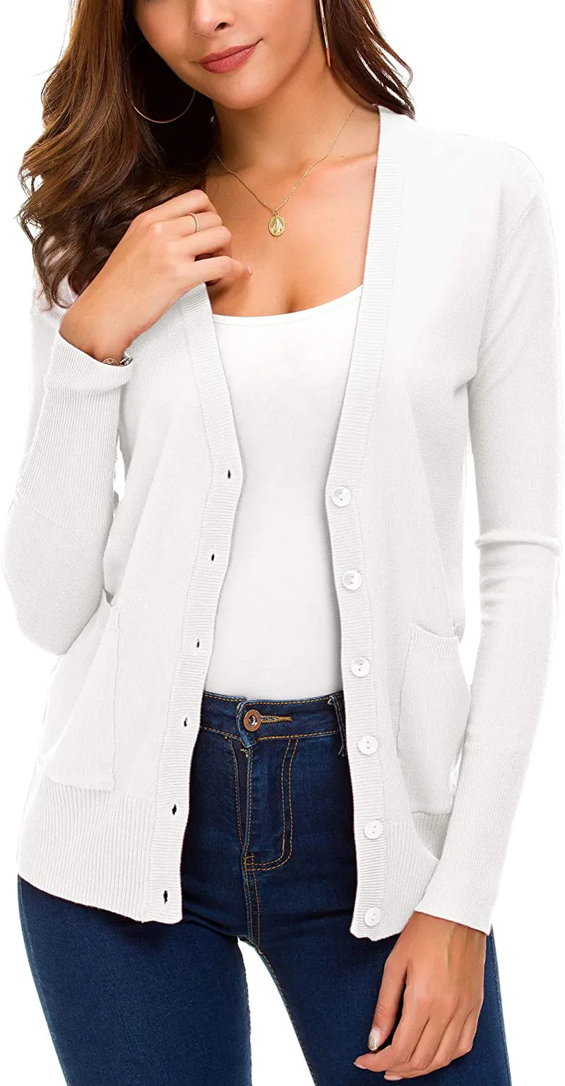 Women's Front Cardigan Button Down Knitted Sweater Coat with Pockets