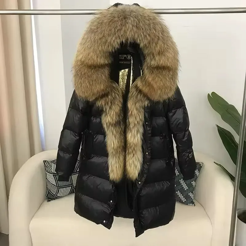 Women's Oversized Duck Down Jacket with Luxurious Natural Fur – Ultimate Winter Warmth & Style