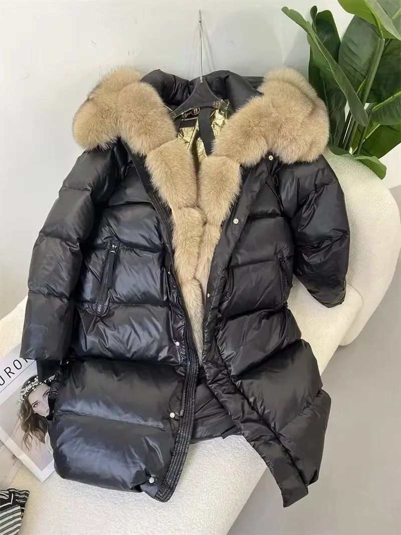 Women's Oversized Duck Down Jacket with Luxurious Natural Fur – Ultimate Winter Warmth & Style