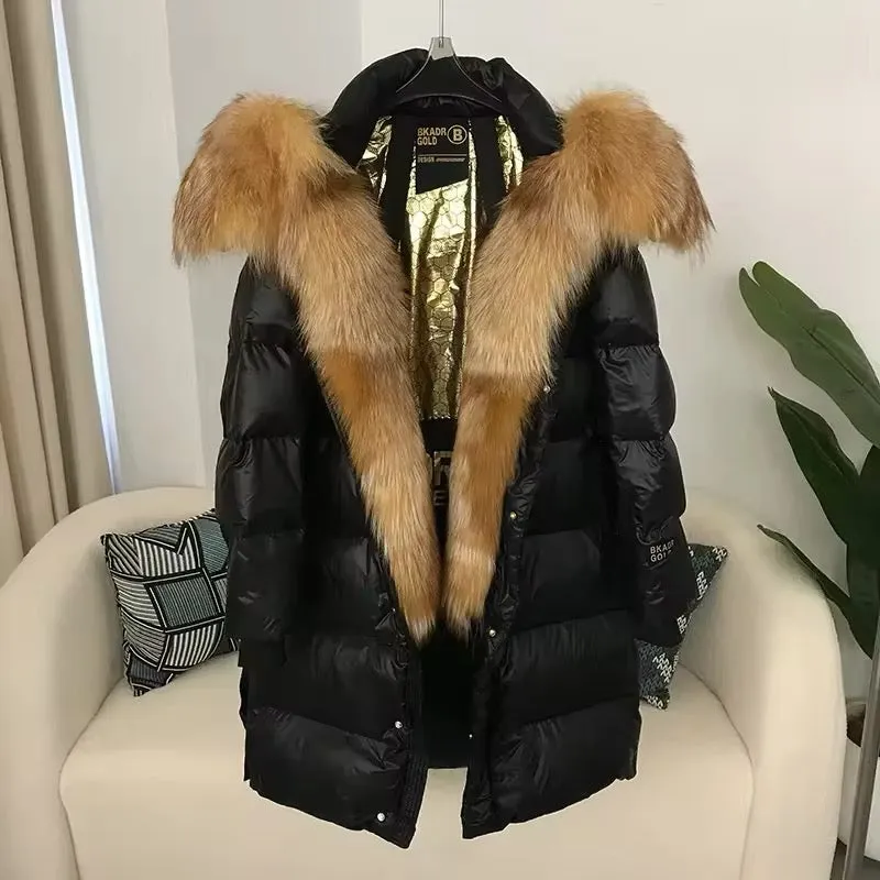 Women's Oversized Duck Down Jacket with Luxurious Natural Fur – Ultimate Winter Warmth & Style